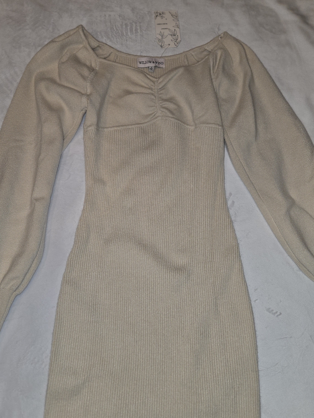 Willow & Wind Cream Ribbed Long-Sleeve Midi Dress